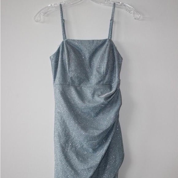 Sky Blue Glitter Mini Dress - Picture 4 of 5